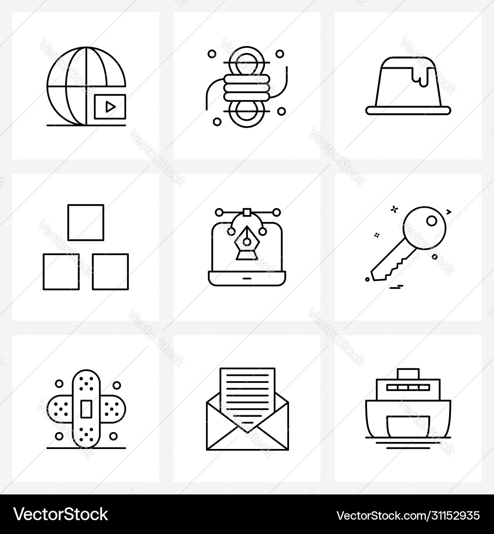 Pixel perfect set 9 line icons such as key web Vector Image