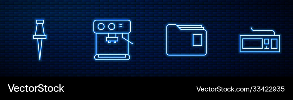 Set line document folder push pin coffee machine Vector Image
