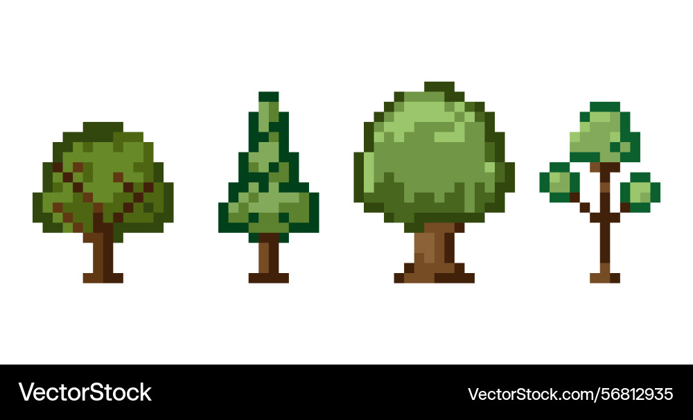 Set of pixel art trees in retro 8 bit style Set of pixel art trees in retro 8 bit style vector image