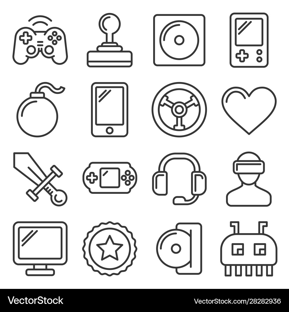 Computer video game icons set on white background vector image