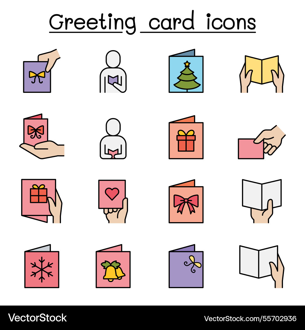 Greeting card icon set in colorline style Greeting card icon set in colorline style Vector Image