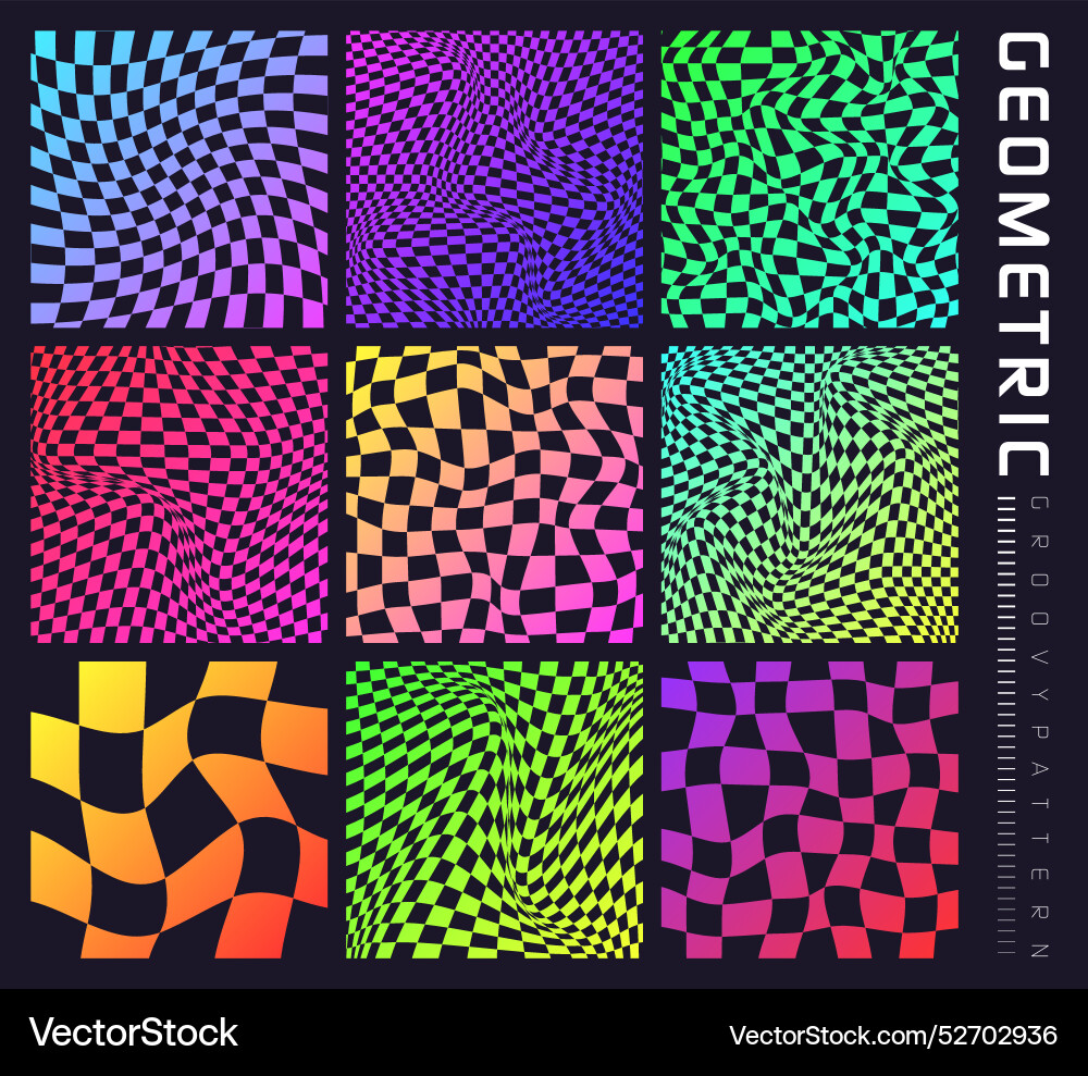 Groovy checkered pattern colorful distorted tiled Groovy checkered pattern colorful distorted tiled vector image