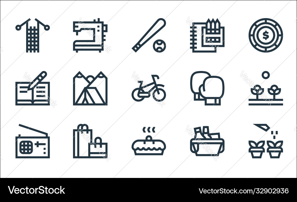 Hobbies line icons linear set quality Vector Image