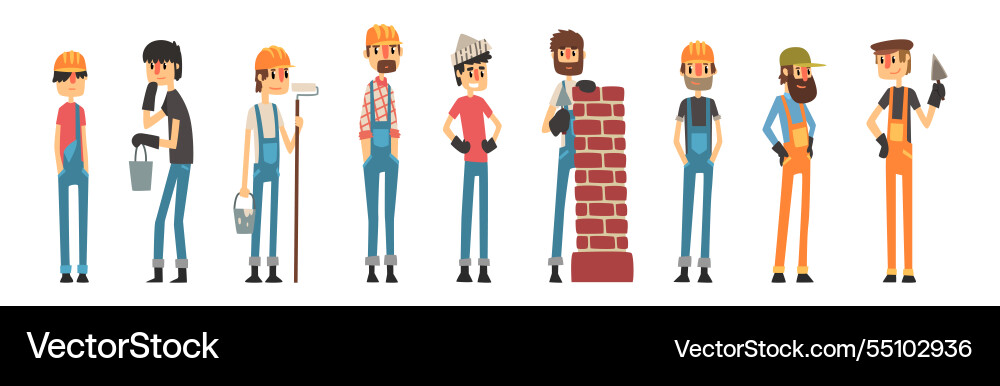 Man builder worker character in uniform set vector image