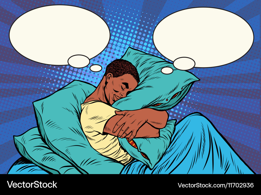Man Hugging Pillow in Bed Vector Image