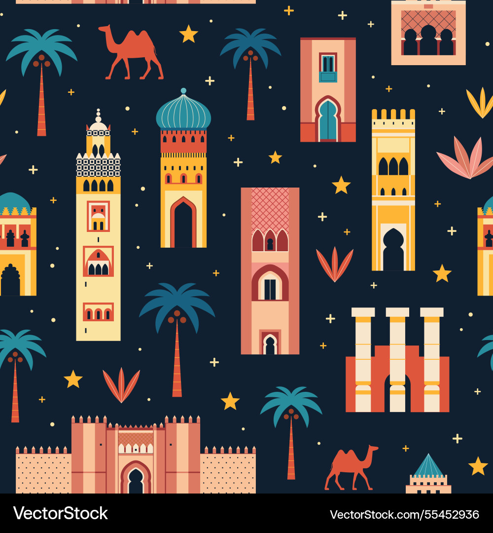 Morocco travel pattern with architecture monuments Morocco travel pattern with architecture monuments vector image