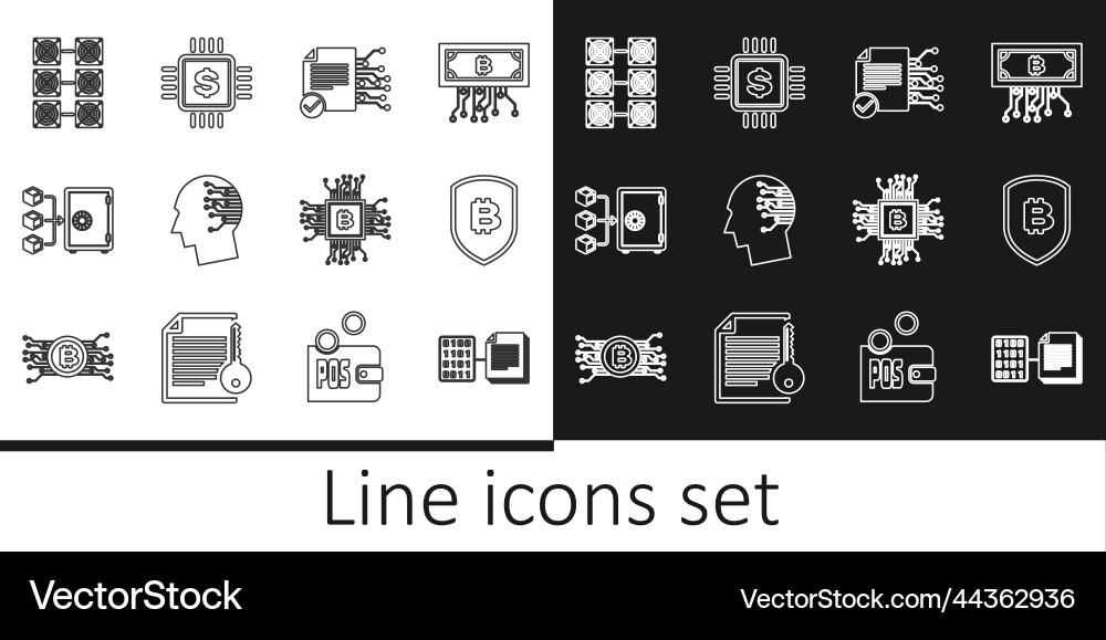 Set line smart contract shield with bitcoin Set line smart contract shield with bitcoin vector image