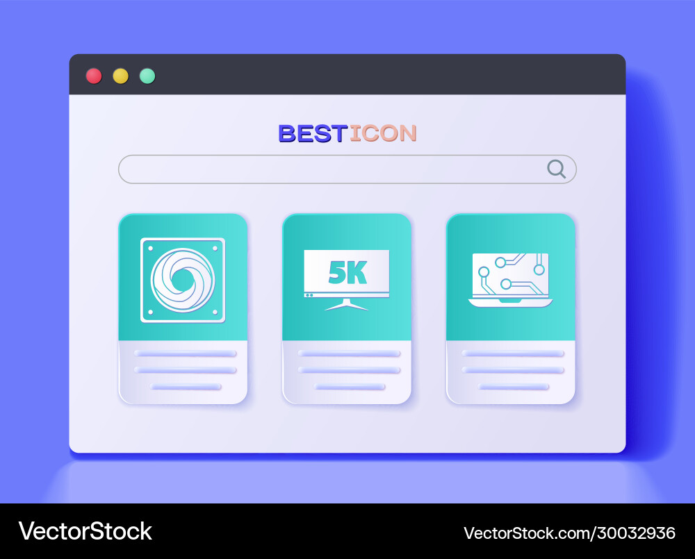 Set monitor display with 5k video computer cooler Set monitor display with 5k video computer cooler vector image