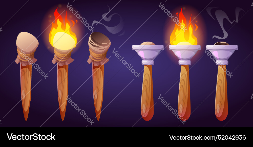 Torch ready to use burning and extinguished Torch ready to use burning and extinguished Vector Image