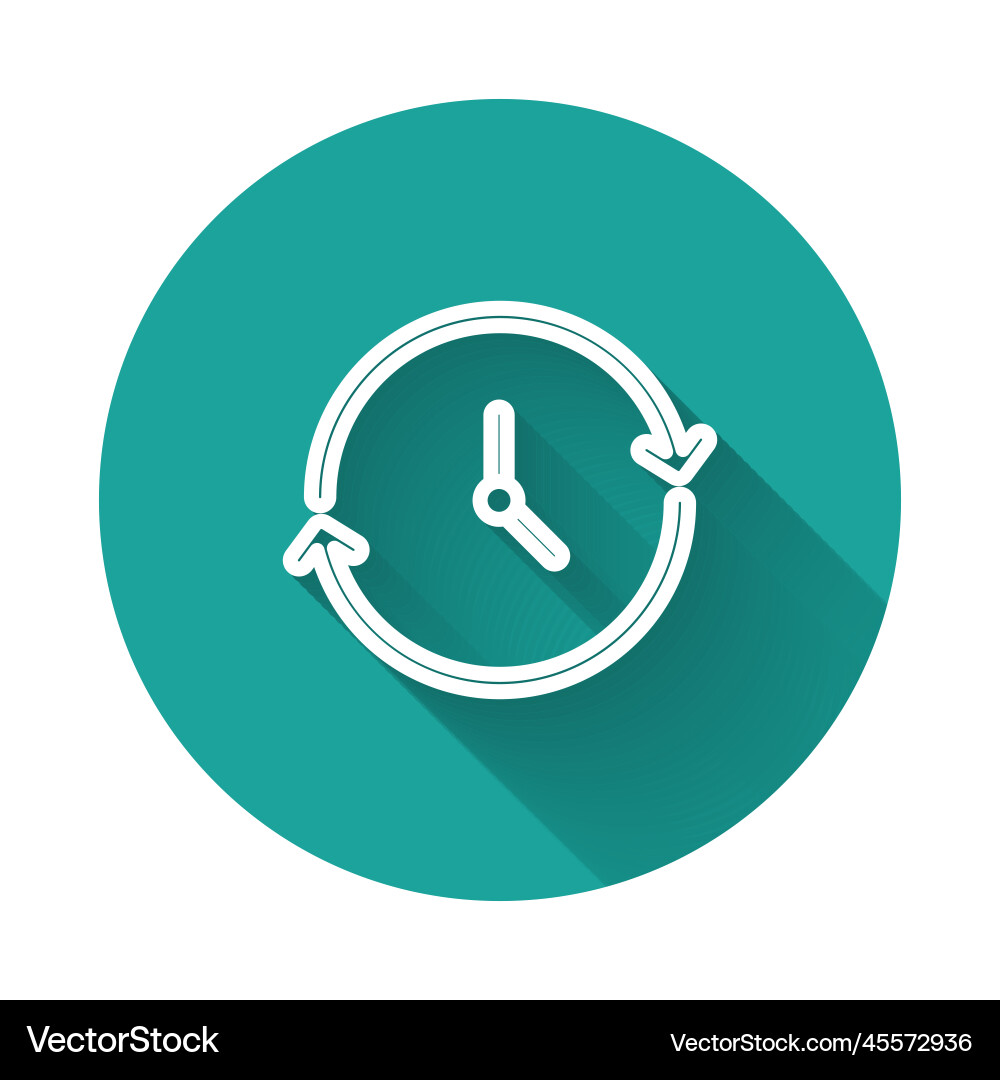 White line clock icon isolated with long shadow White line clock icon isolated with long shadow vector image