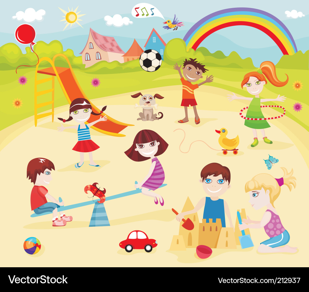 Children Playing in a Sandbox Vector Image