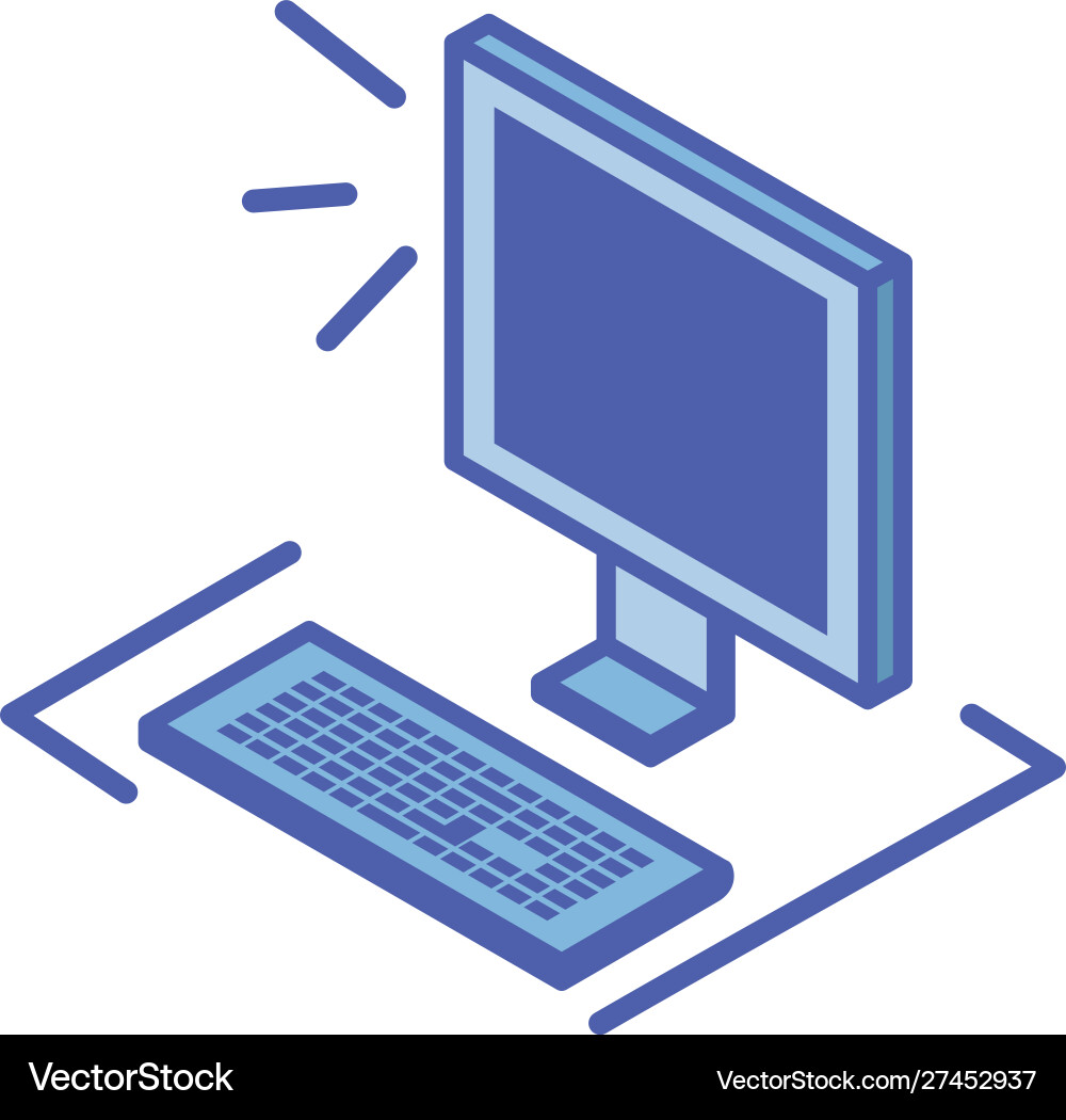 Desktop computer screen with keyboard in white Desktop computer screen with keyboard in white vector image