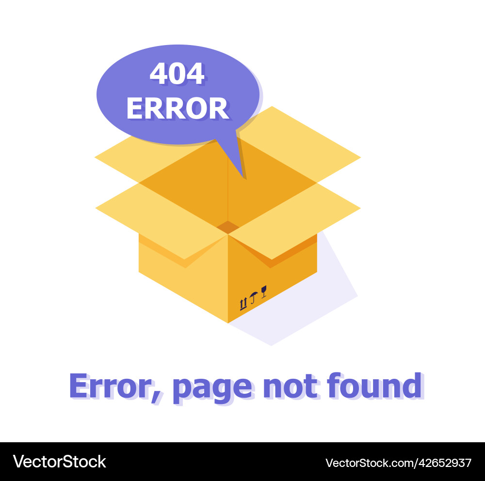 Error 404 page layout design with empty box Error 404 page layout design with empty box Vector Image