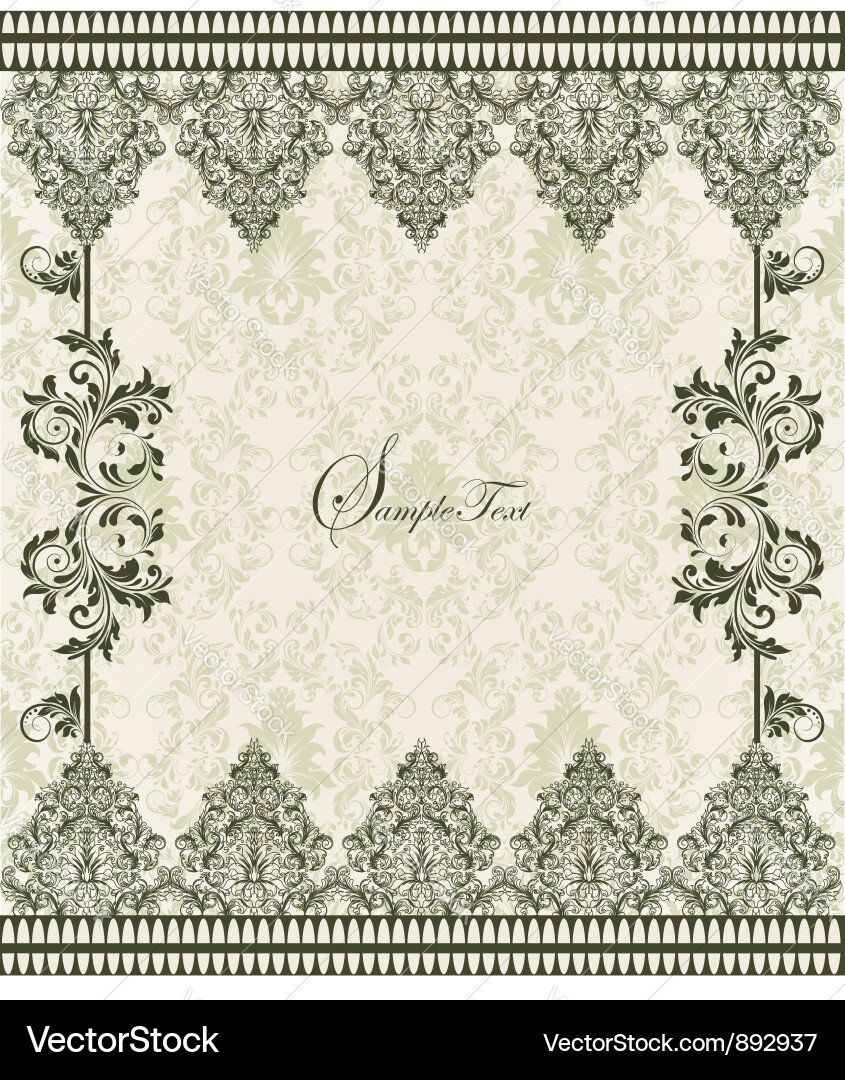 Floral Damask Invitation Card Vector Image