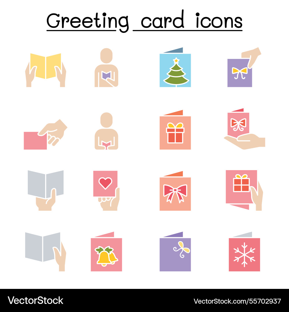 Greeting card icon set in flat color style Vector Image