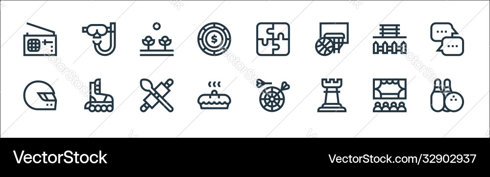 Hobbies line icons linear set quality Hobbies line icons linear set quality vector image