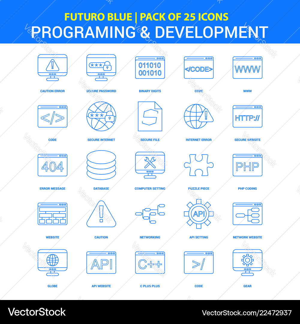 Programming and development icons - futuro blue Programming and development icons - futuro blue vector image