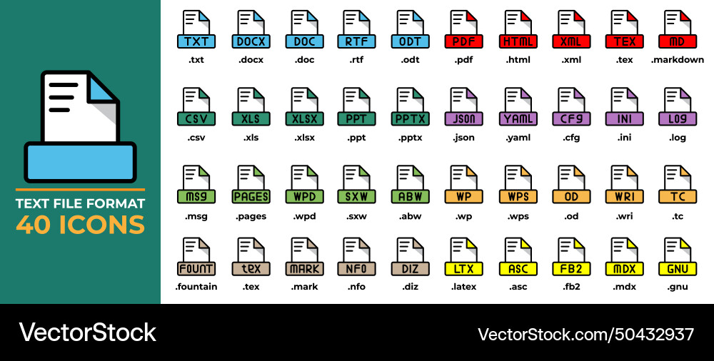 Set file format icons in flat style txt ppt pdf vector image