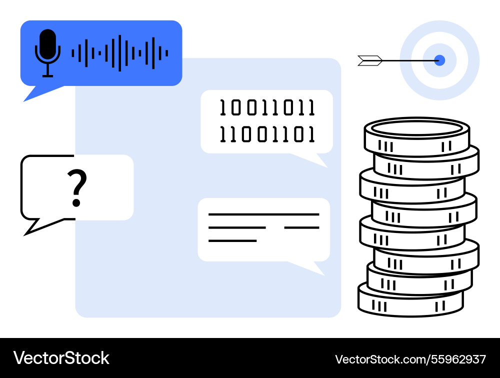 Voice interaction binary data and financial Voice interaction binary data and financial vector image