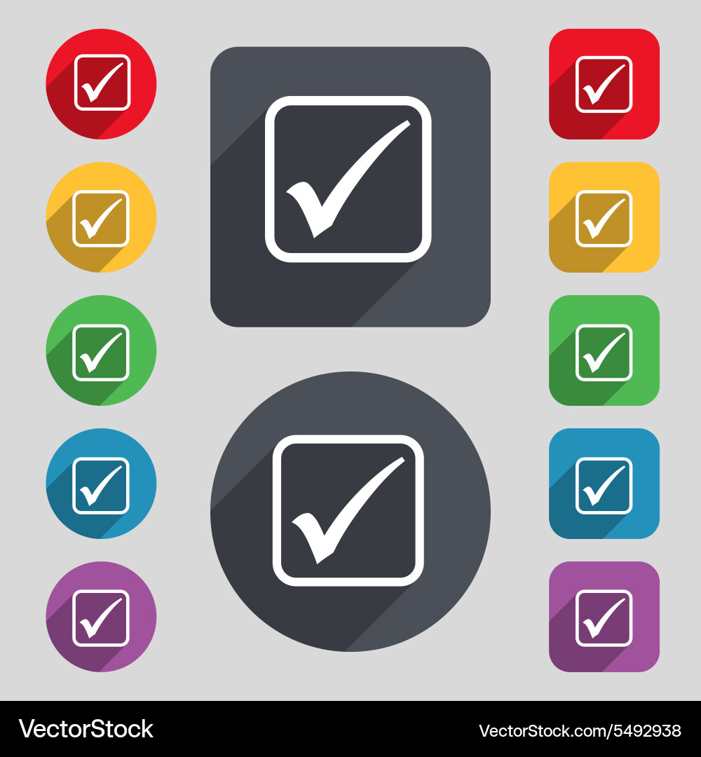 A check mark icon sign set of 12 colored buttons vector image