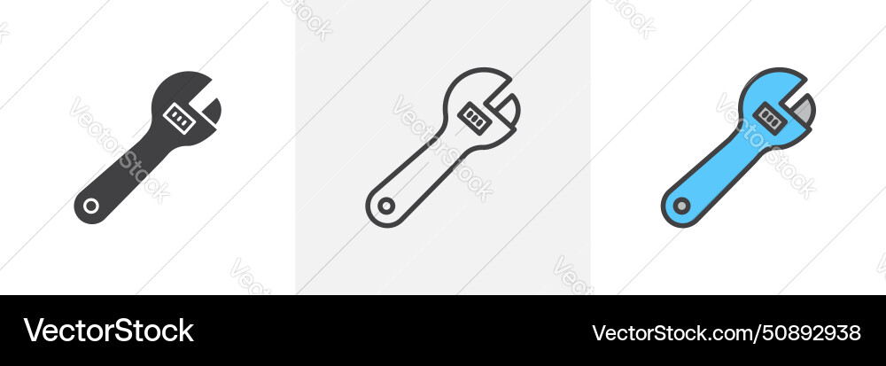 Adjustable wrench icon set spanner pipe Royalty Free Vector