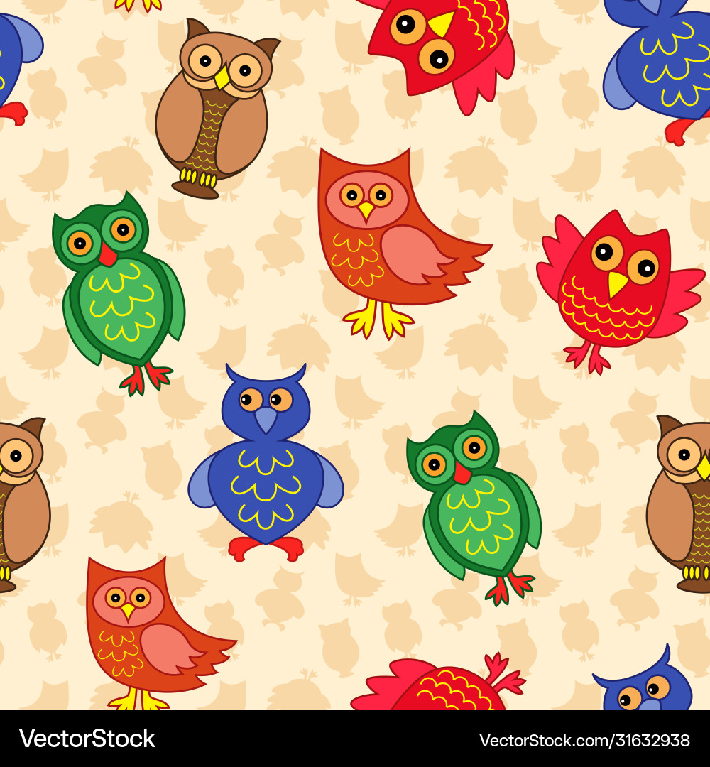 Amusing colourful owls seamless pattern vector image