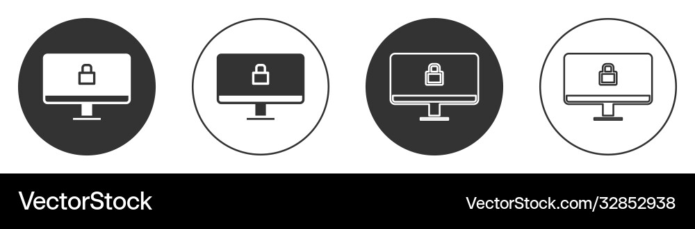 Black lock on computer monitor screen icon Black lock on computer monitor screen icon vector image
