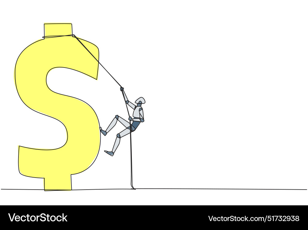 Continuous one line drawing smart robot climbs Continuous one line drawing smart robot climbs vector image