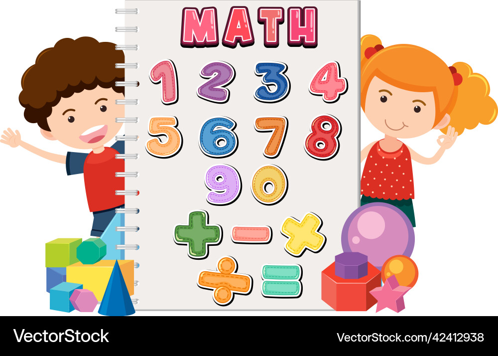 Counting number 0 to 9 and math symbols Counting number 0 to 9 and math symbols vector image