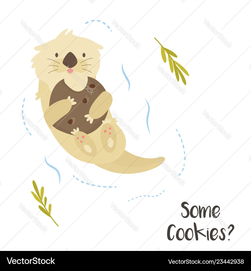 Cute funny otter with cookie floating in river Cute funny otter with cookie floating in river vector image
