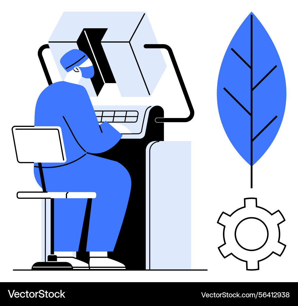 Engineer operating advanced machine with nature Engineer operating advanced machine with nature vector image