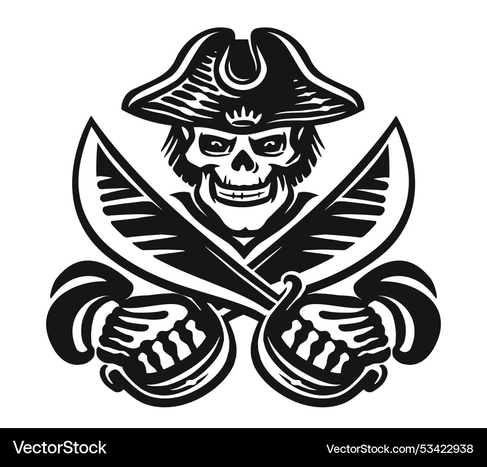 Meer Piratenschädel mit gekreuzten Säbeln in seinen Händen Meer Piratenschädel mit gekreuzten Säbeln in seinen Händen vektorbild