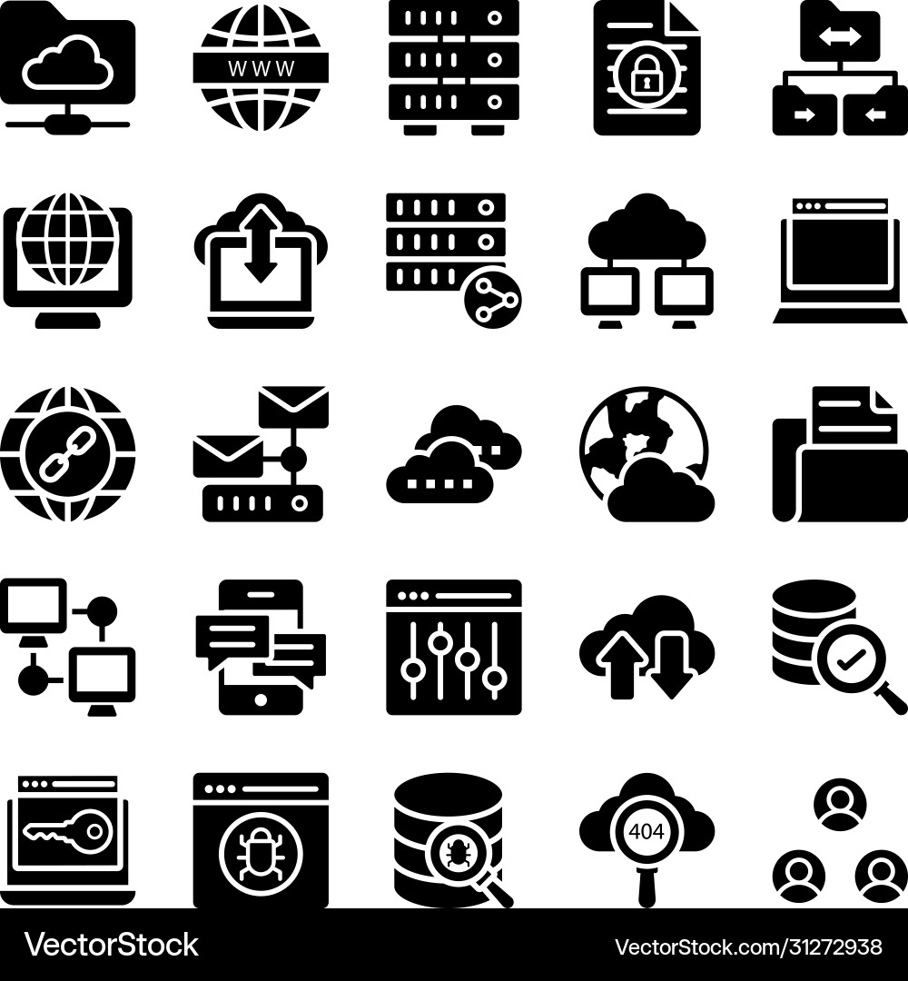 Network hosting and servers flat icons set vector image