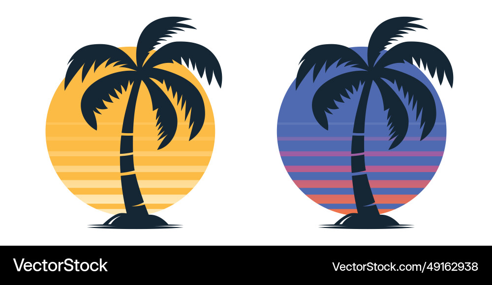 Palm trees tree icon set isolated Palm trees tree icon set isolated vector image