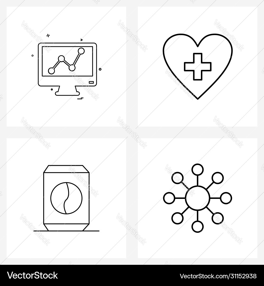 Set 4 line icon signs and symbols graph new Vector Image