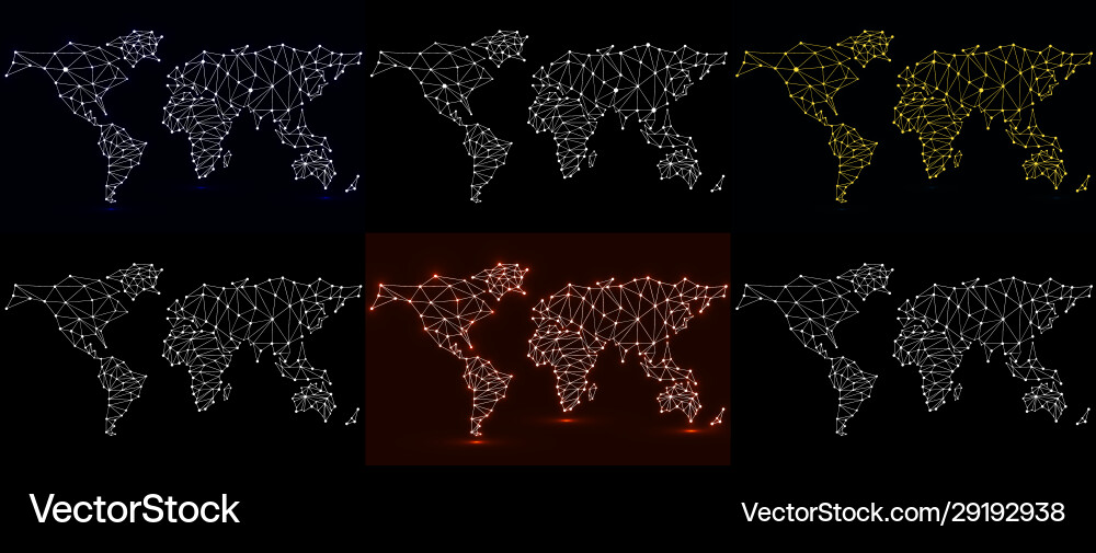 Set abstract polygonal world maps with glowing Set abstract polygonal world maps with glowing Vector Image