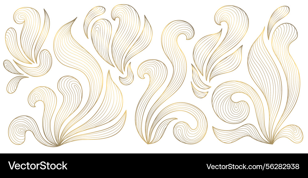 Set of abstract line wave elements art Set of abstract line wave elements art vector image