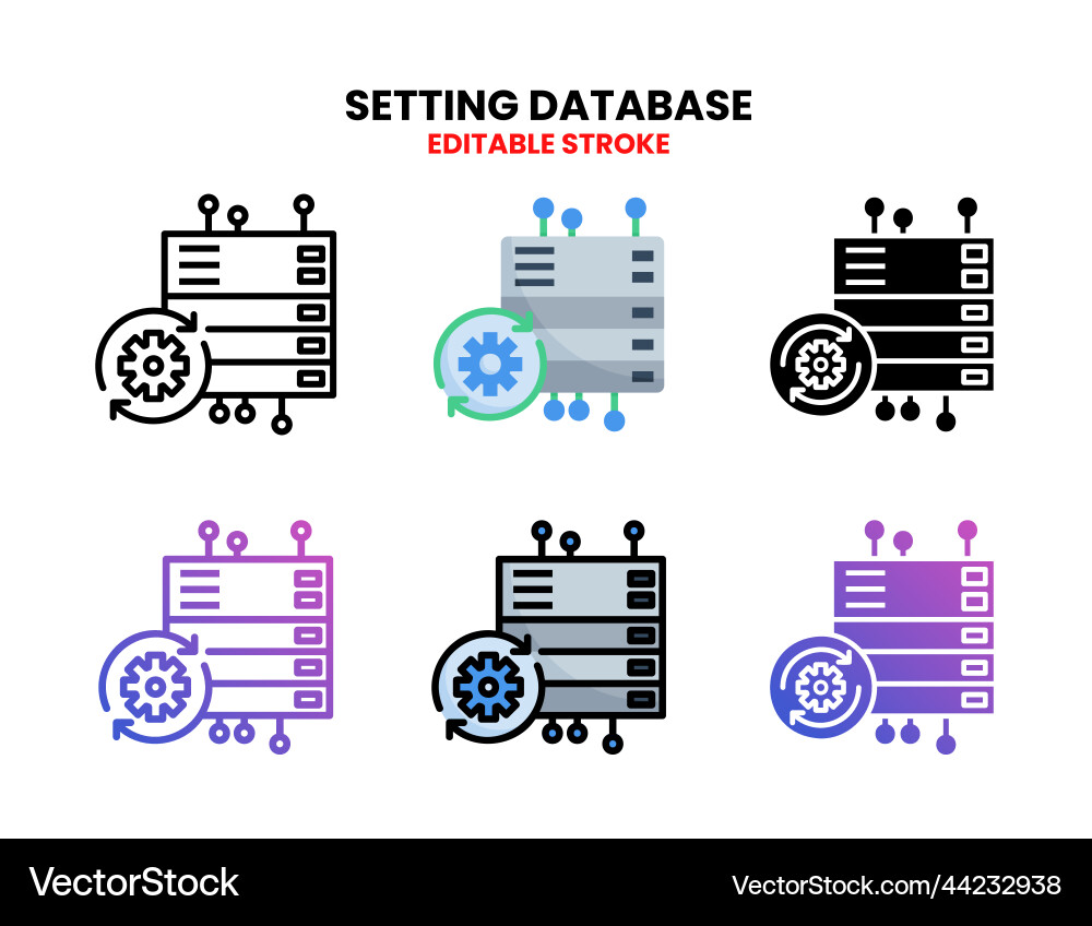 Setting database icon set with different style Setting database icon set with different style vector image