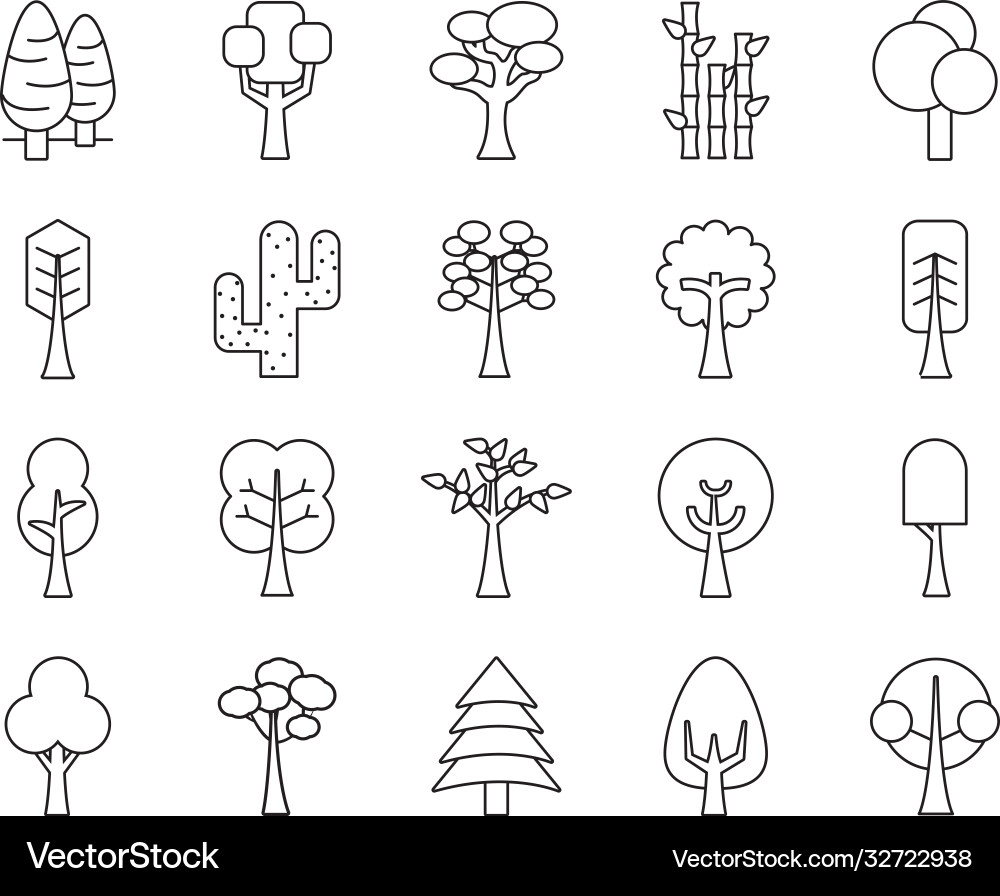 Trees line style icon set design Vector Image