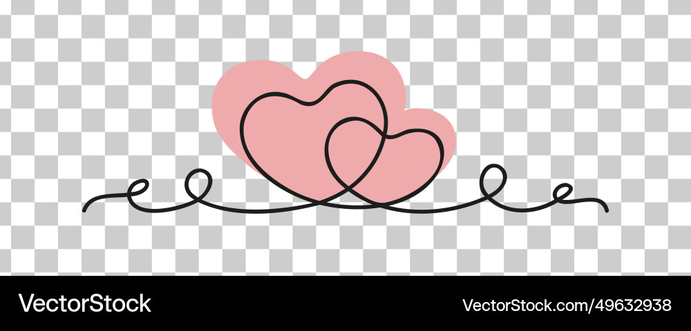 Two hearts in one line with curls without Vector Image
