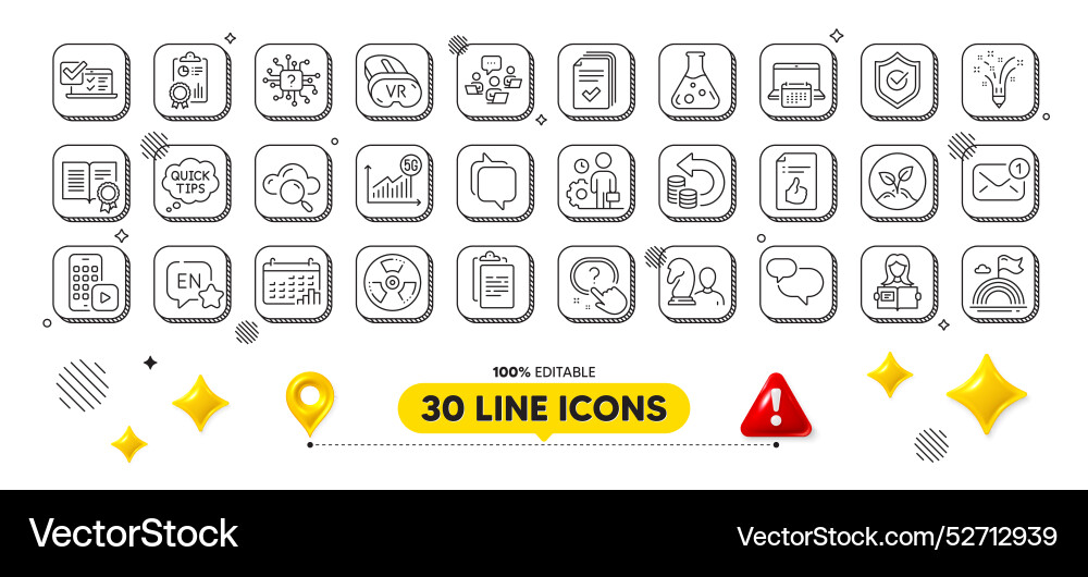 Chat message calendar graph and inspect line vector image
