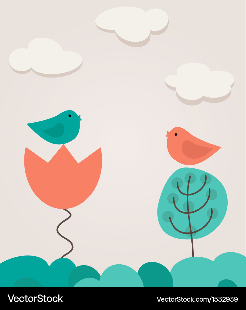 Cute greetings card with birds on a swing Vector Image