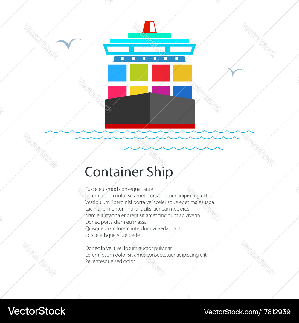 Front view of the cargo container ship and text vector image