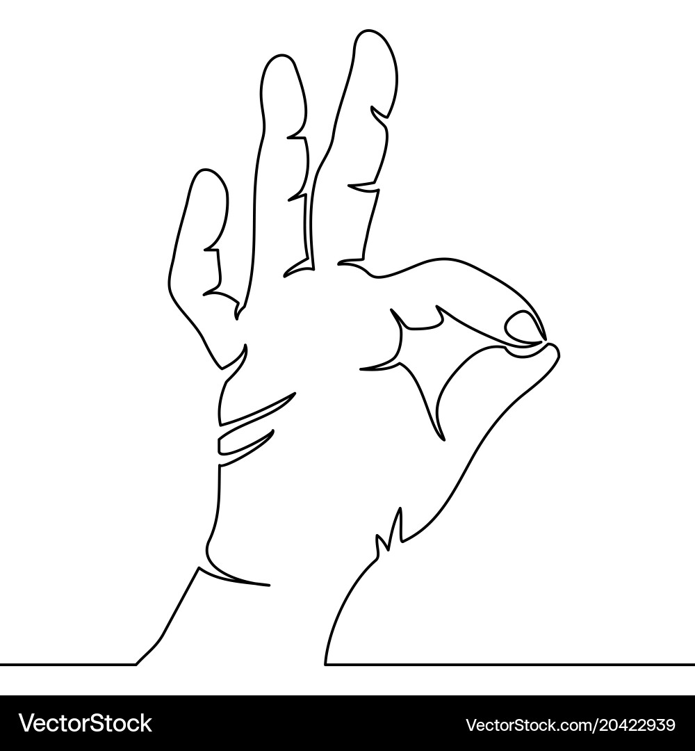 One continuous line hand showing ok gesture vector image