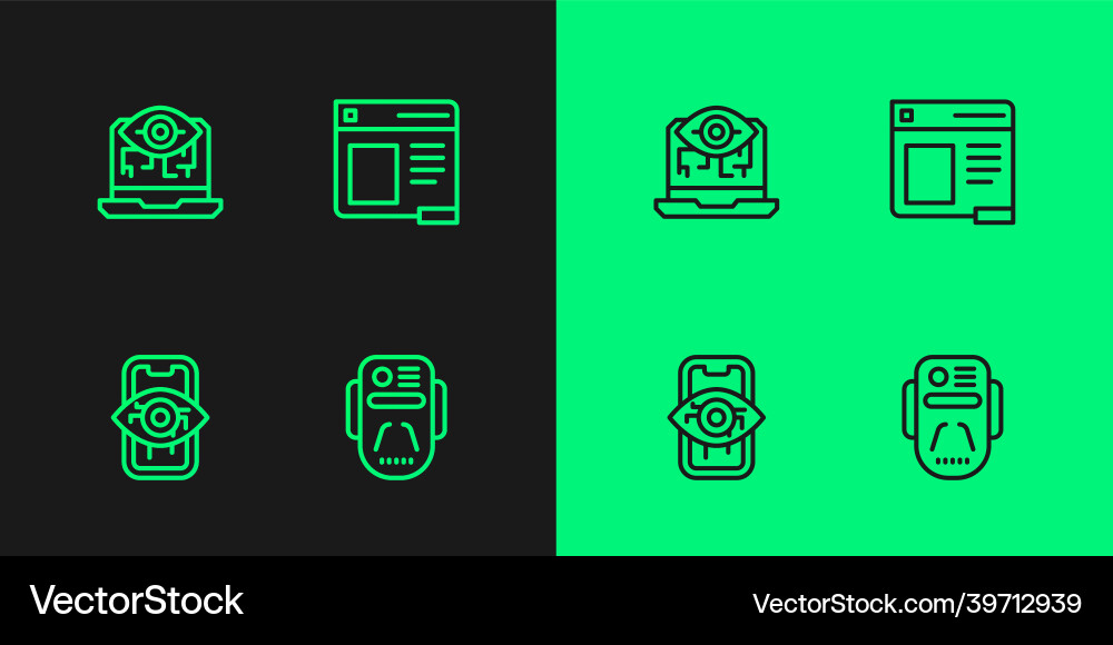 Set line artificial intelligence robot computer vector image
