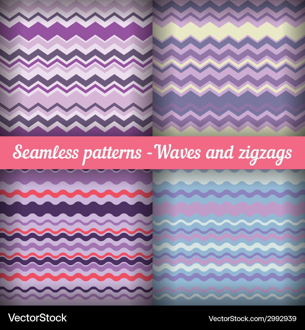 Waves and zigzags - set of seamless patterns vector image