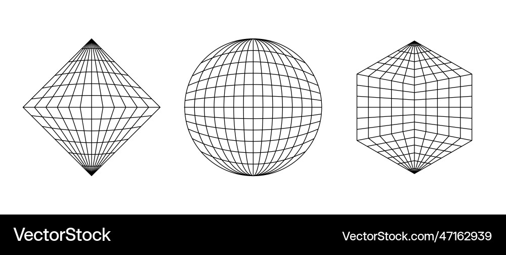 Wireframe shapes sphere prism octahedron net Vector Image