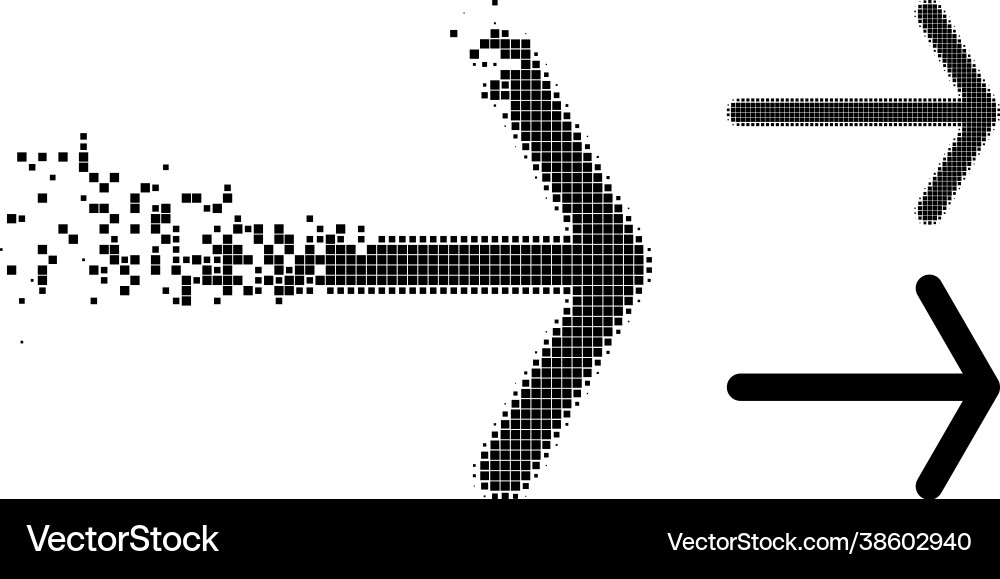 Decomposed and halftone pixelated arrow right Decomposed and halftone pixelated arrow right vector image