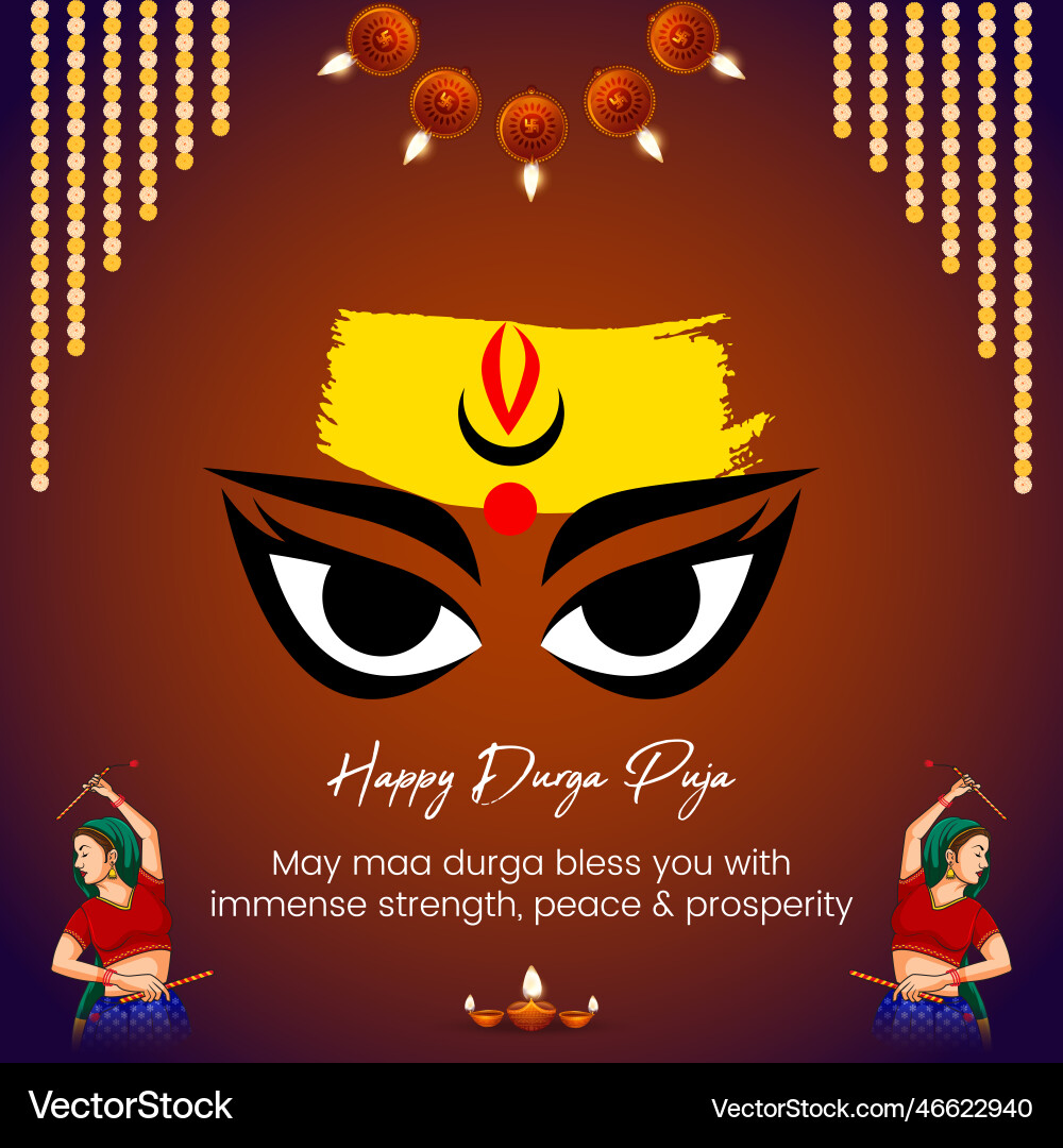 Happy durga puja indian hindu festival banner Happy durga puja indian hindu festival banner vector image