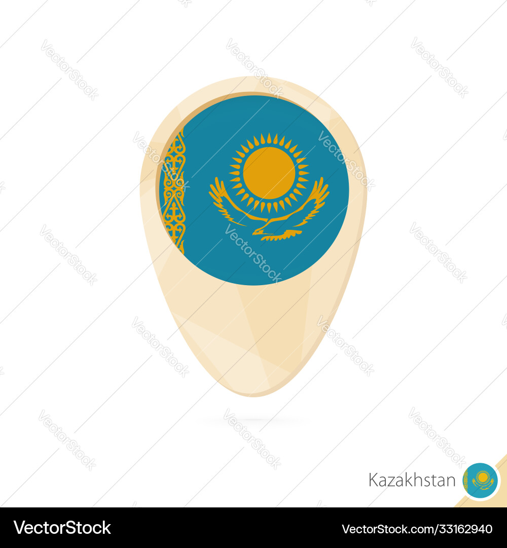 Map pointer with flag kazakhstan orange vector image